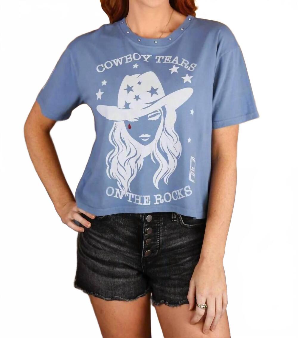 NEW ALL US cowboy tears boy tee in dusty blue